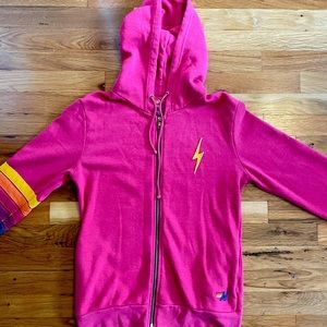 Rose Colored Aviator Nation Bolt Stitch Stripe Zip Up Hoodie